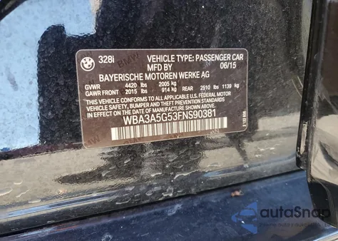 2015 BMW 328I z USA, uszkodzony, nr VIN WBA3A5G53FNS90381